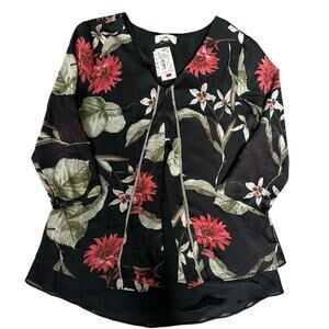 Kleio Black/Floral Quarter Sleeve Blouse NWT- XS